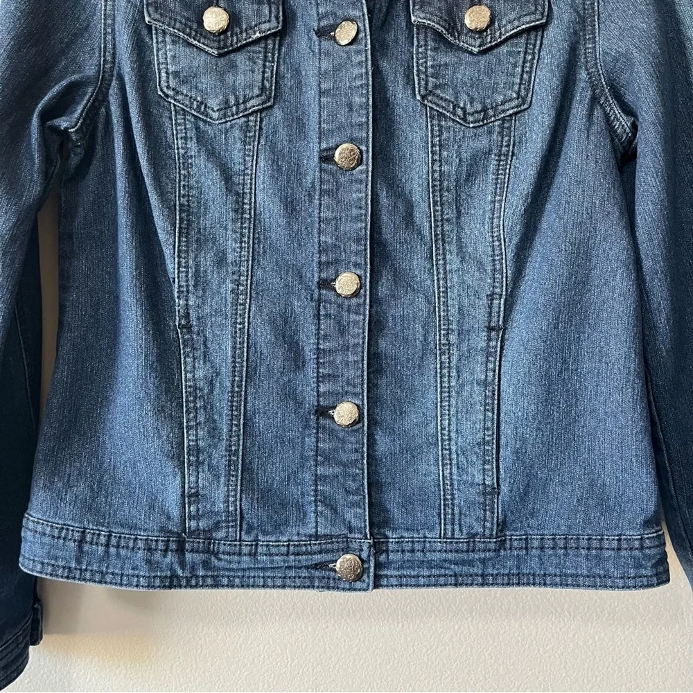 Christopher and Banks Embroidered Scroll Print Denim Jean Jacket Blue Medium?
